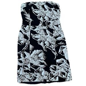 Banana Republic Dress Womens Sz 8 Black Beige Floral‎ Linen Sheath Strapless